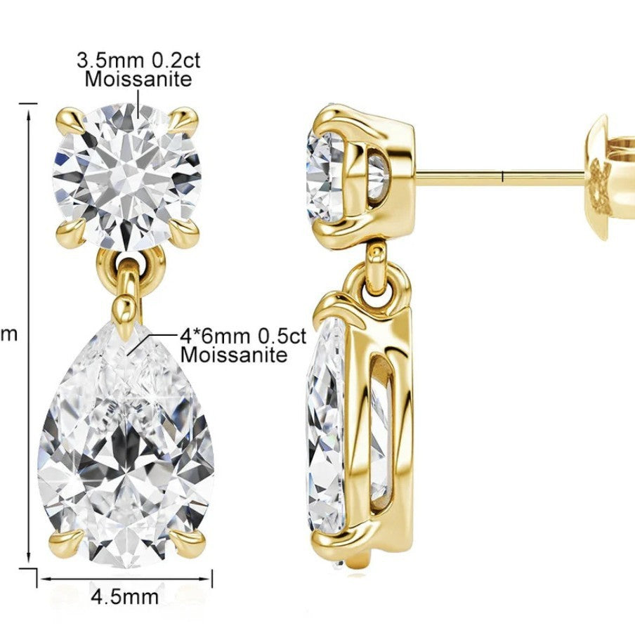Gold-Tone Teardrop Moissanite Earrings - product view 2