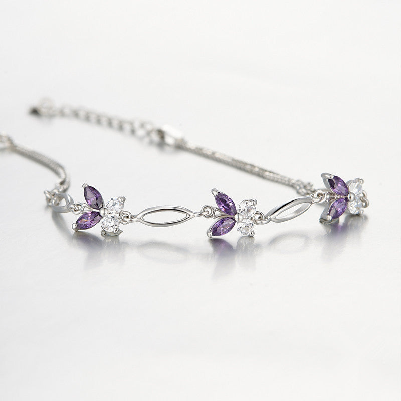 Violet Butterfly Link Bracelet in Silver — product photograph 3