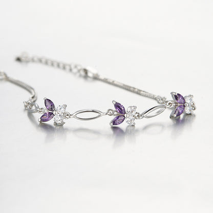 Violet Butterfly Link Bracelet in Silver — product photograph 3