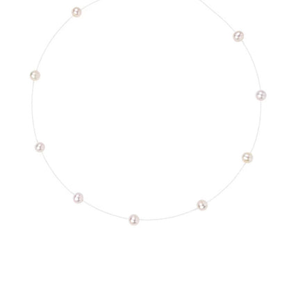 Floating Pearl-Accent Necklace with Silver Details - view 4