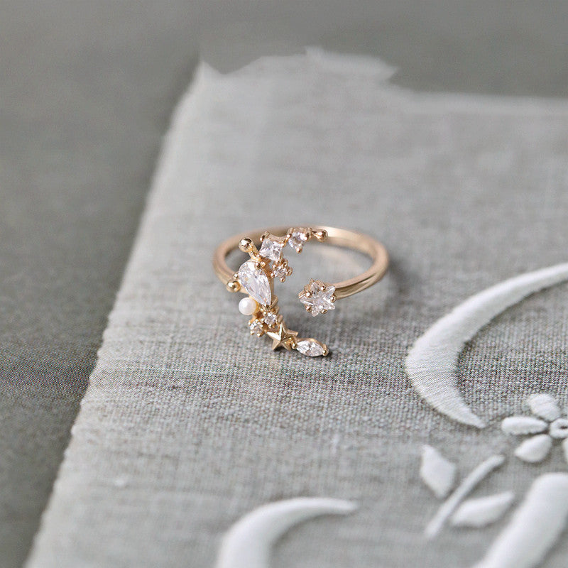 Star-Moon Open Ring in Gold-Tone Silver - product view 5