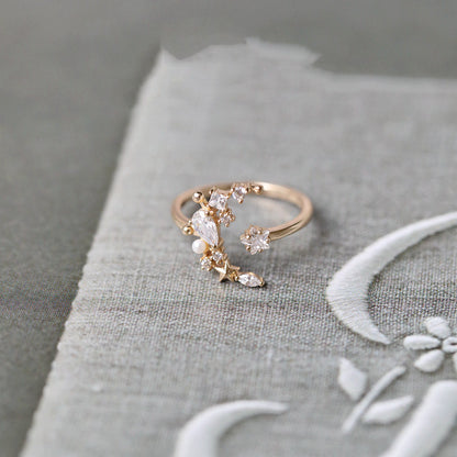 Star-Moon Open Ring in Gold-Tone Silver - product view 5