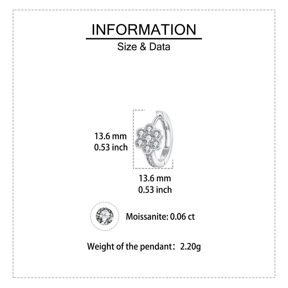 Floral Moissanite Silver Huggie Earrings - product view 5