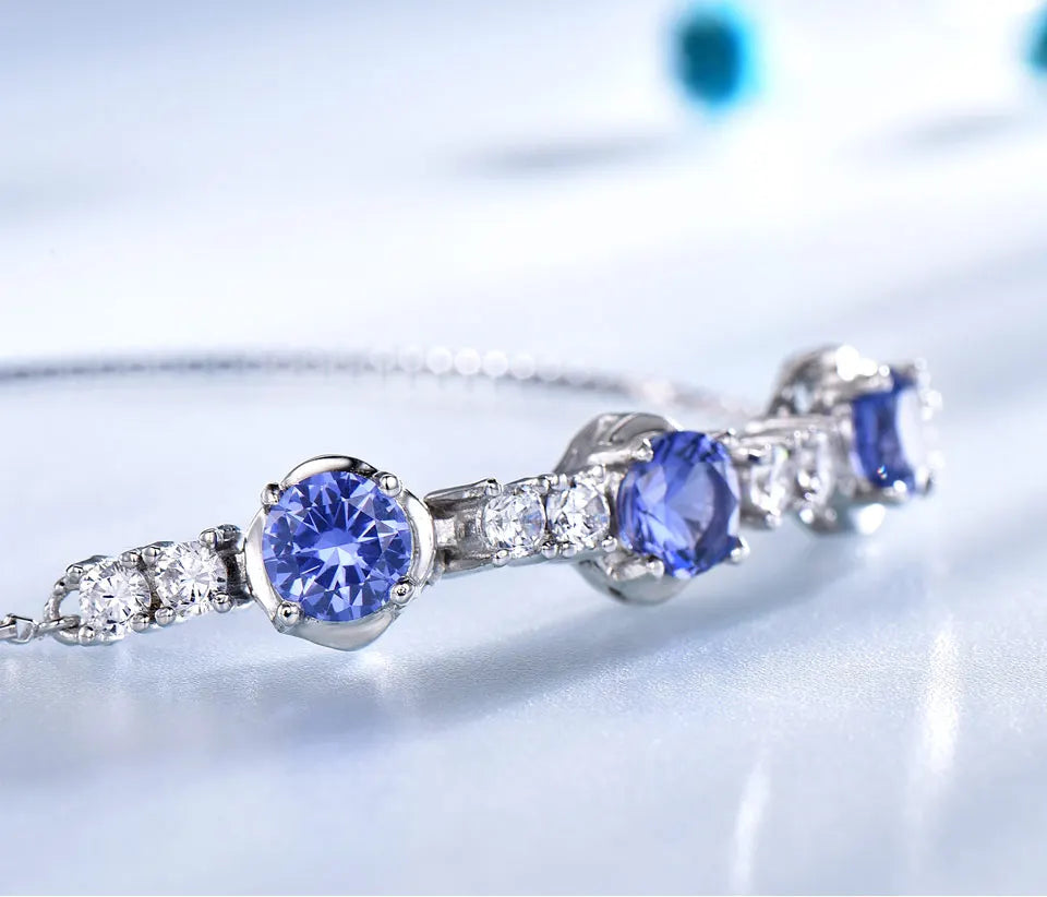 Blue Three-Stone Slider Bracelet in Silver — product photograph 3