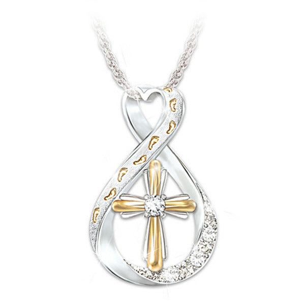 Cross Footprint Diamond Pendant Two Tone - view 5