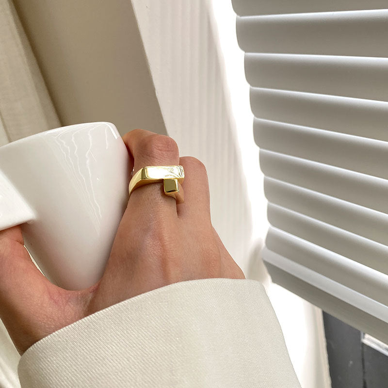 Gold-Tone Geometric Cross Ring in Silver - product view 2