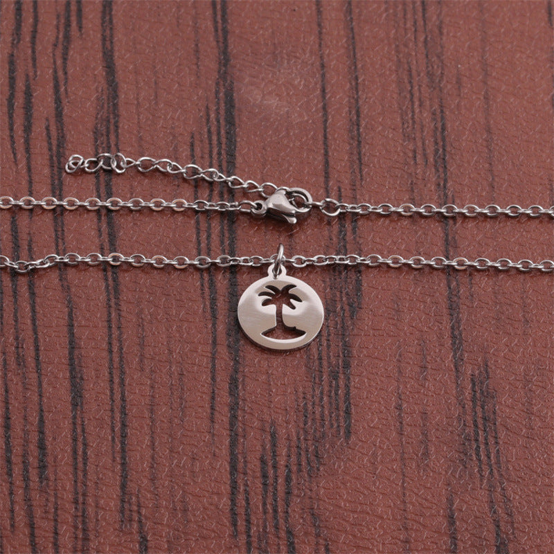 Titanium Steel Hollow Coconut Tree Pendant Necklace - view 6