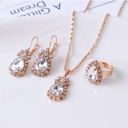 Water Drop Rhinestone Necklace Earrings Ring Set - view 6