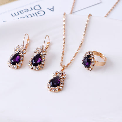 Water Drop Rhinestone Necklace Earrings Ring Set - view 3
