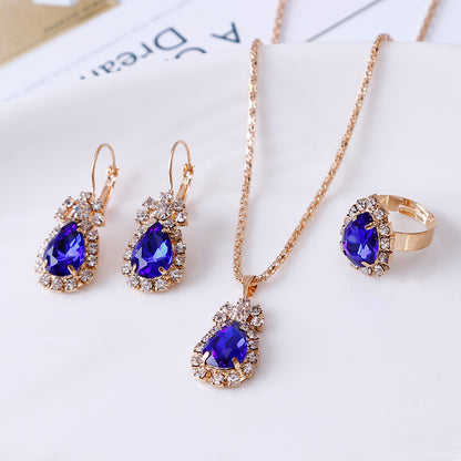 Water Drop Rhinestone Necklace Earrings Ring Set - view 5