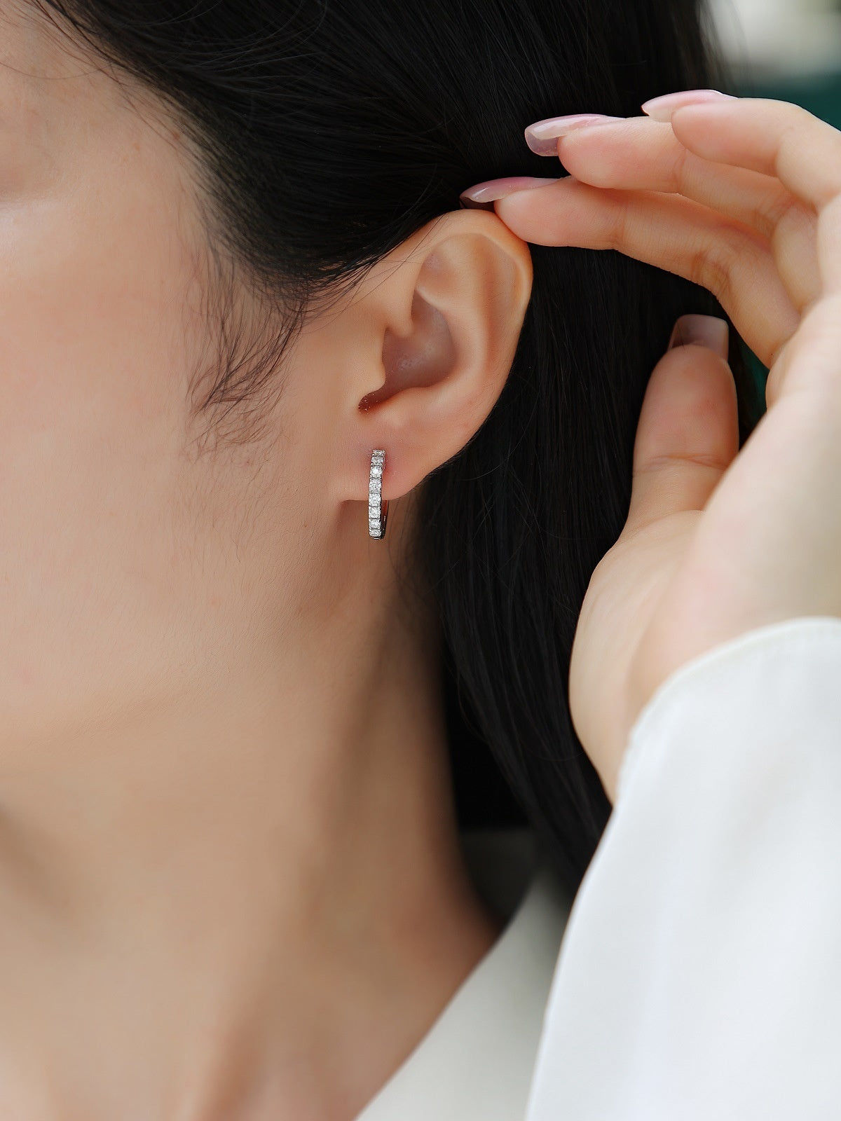 Moissanite Silver Hoop Earrings - product view 3