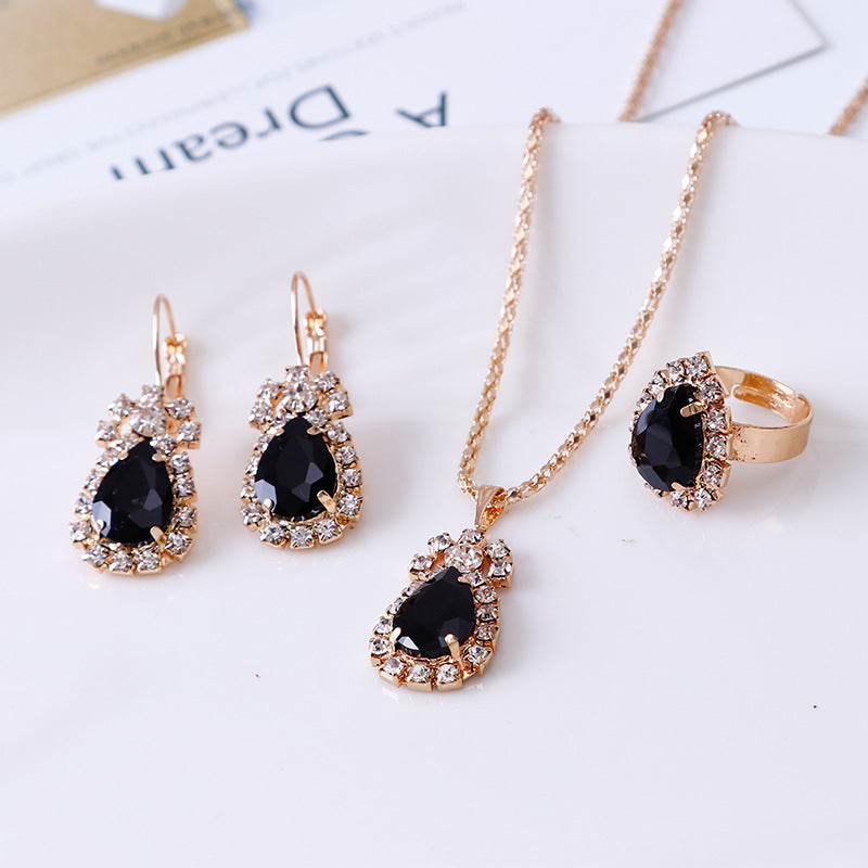 Water Drop Rhinestone Necklace Earrings Ring Set - view 2