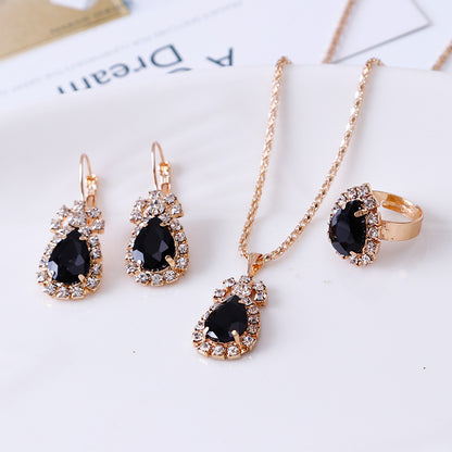 Water Drop Rhinestone Necklace Earrings Ring Set - view 2