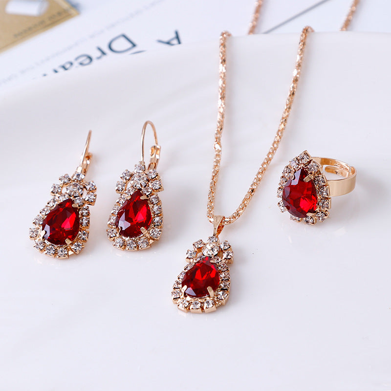 Water Drop Rhinestone Necklace Earrings Ring Set - view 4