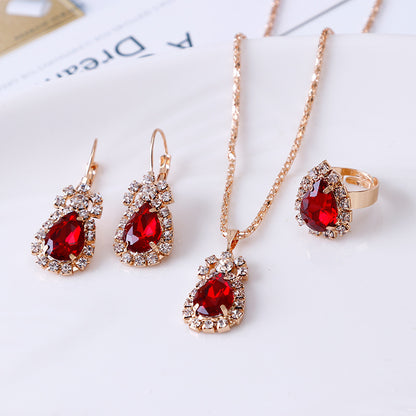 Water Drop Rhinestone Necklace Earrings Ring Set - view 4