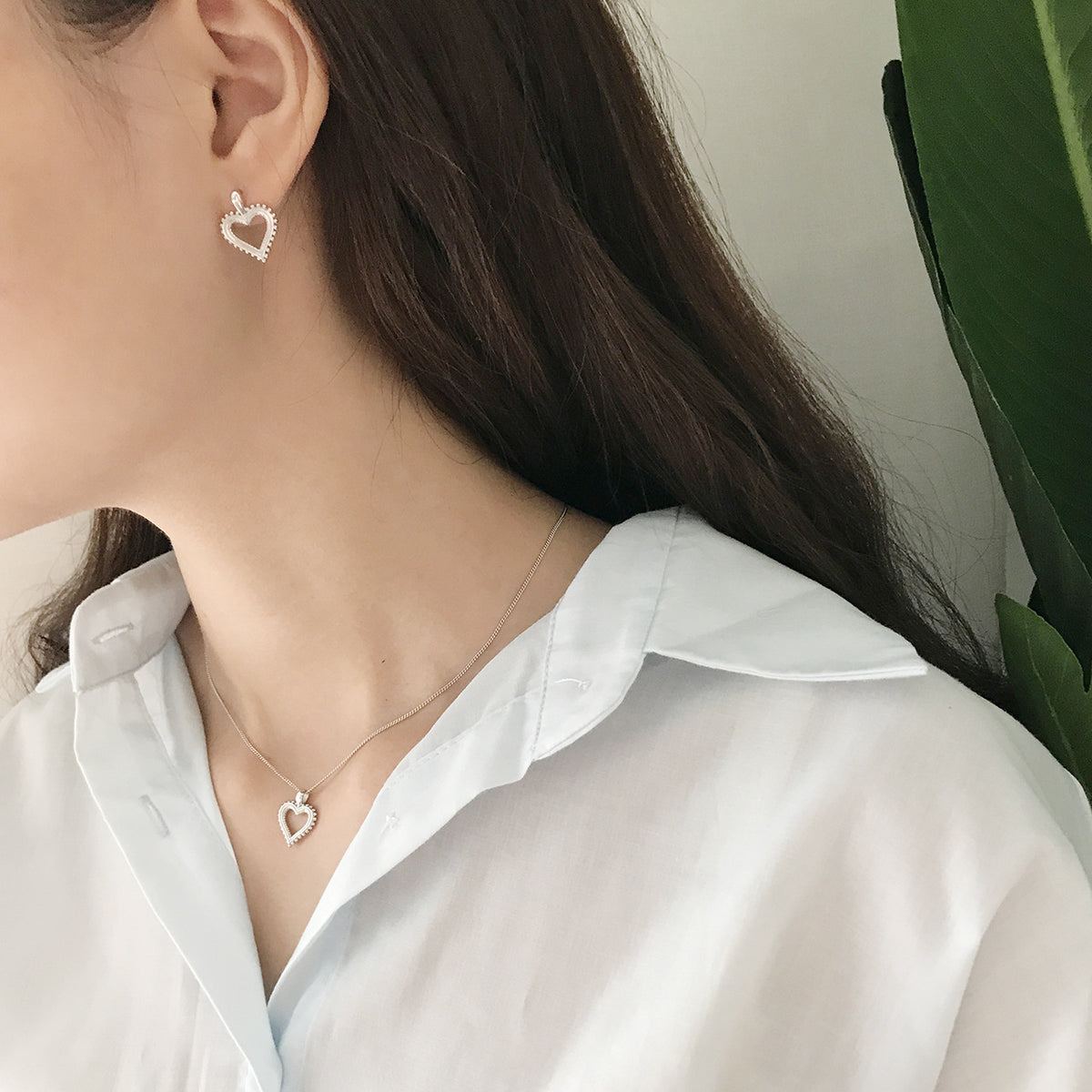 Open Heart Silver Stud Earrings - product view 2
