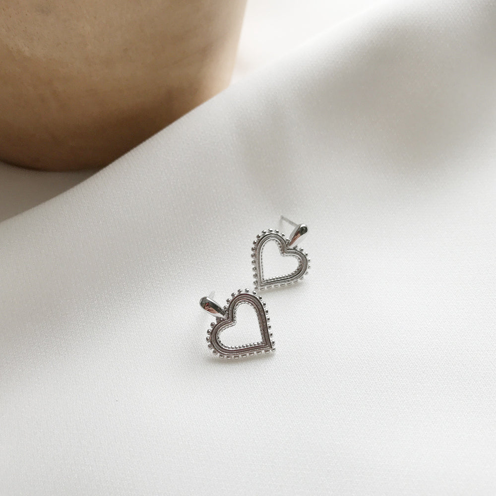 Open Heart Silver Stud Earrings - product view 3