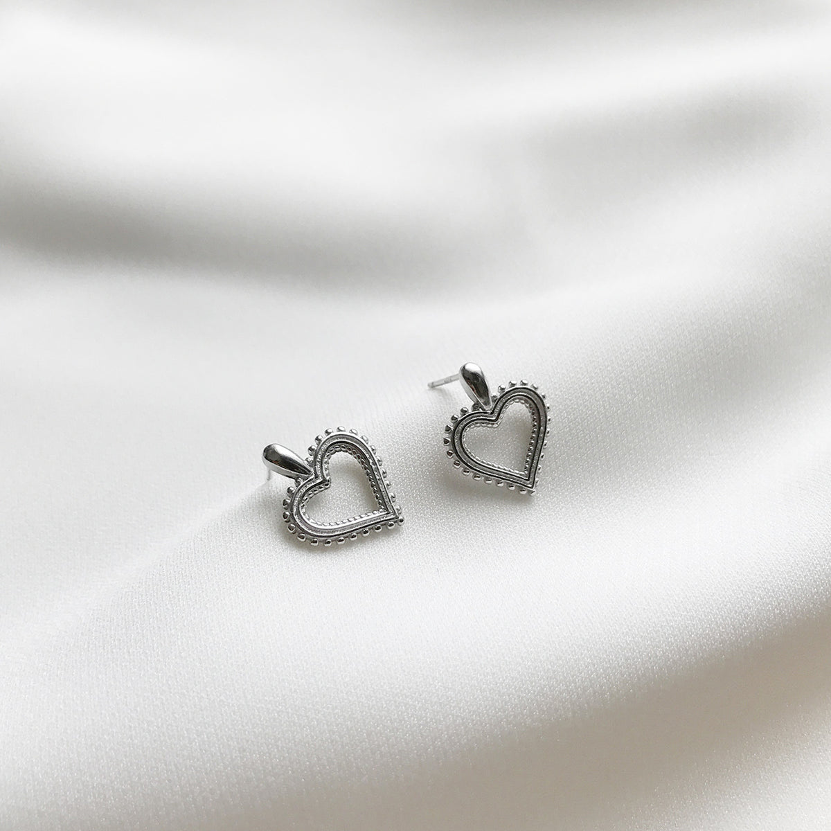Open Heart Silver Stud Earrings - product view 1