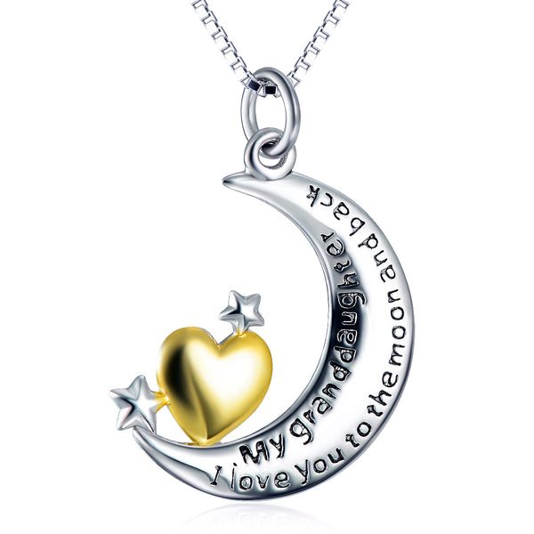 Crescent and Heart Silver Pendant Necklace