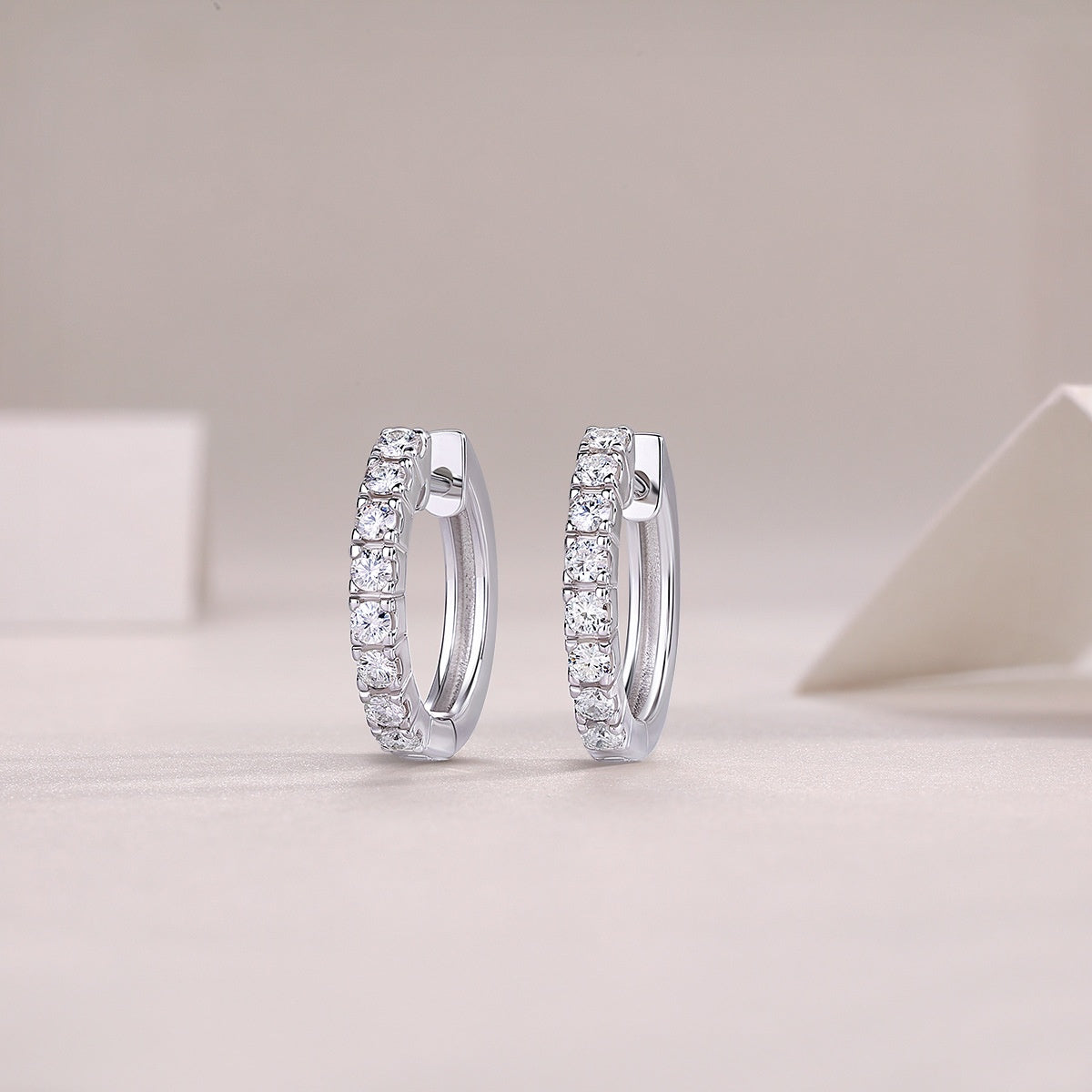 Moissanite Silver Hoop Earrings - product view 1