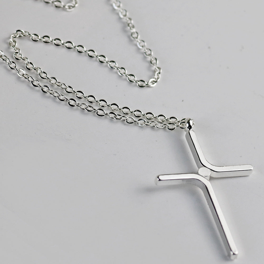 Cross Pendant Simple Necklace Titanium Steel Platinum - view 4