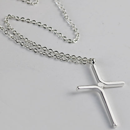 Cross Pendant Simple Necklace Titanium Steel Platinum - view 4
