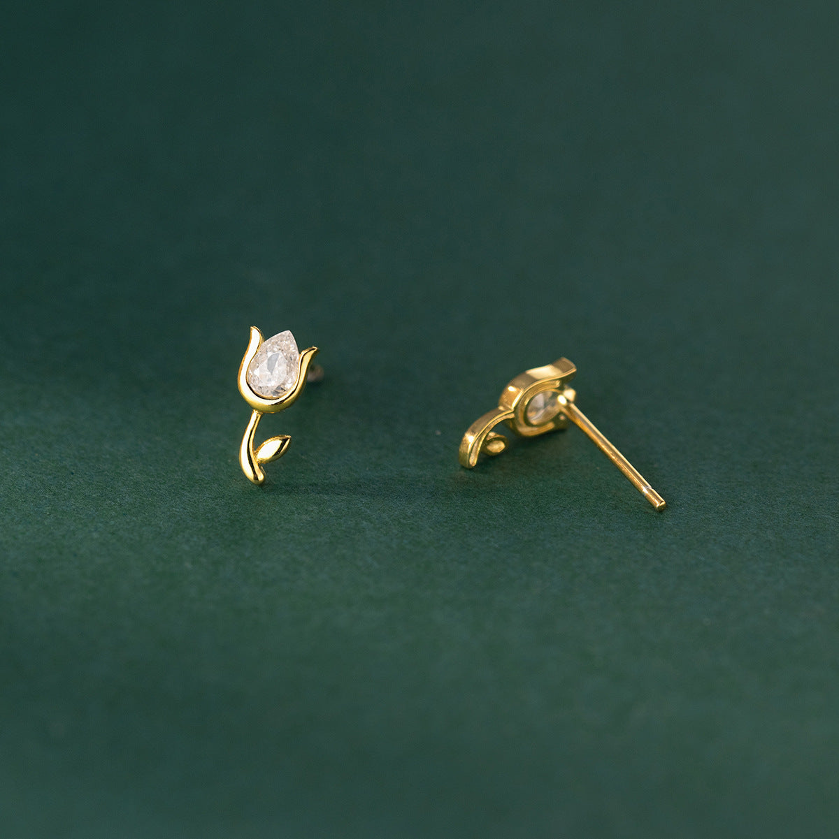 Petite Tulip Stud Earrings in Gold-Tone Silver — product photograph 1