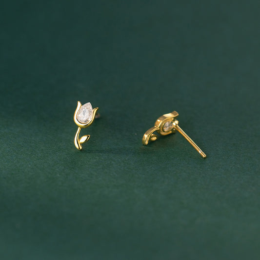 Petite Tulip Stud Earrings in Gold-Tone Silver — product photograph 1