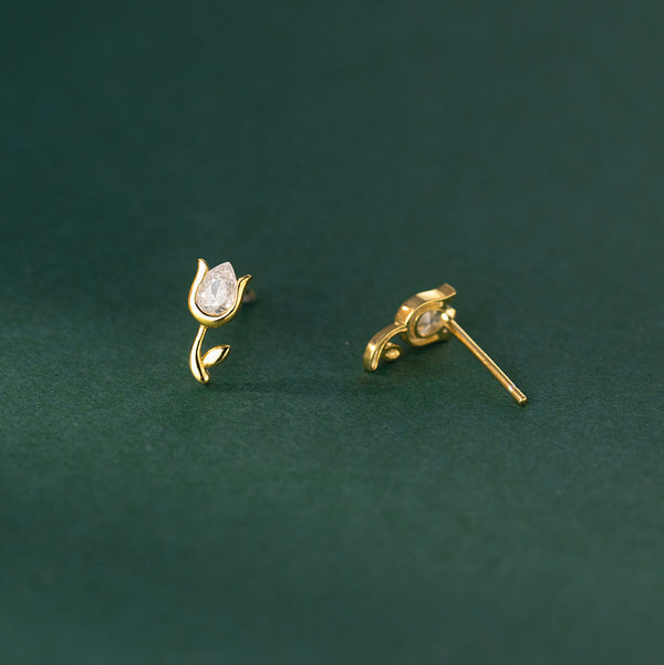 Petite Tulip Stud Earrings in Gold-Tone Silver