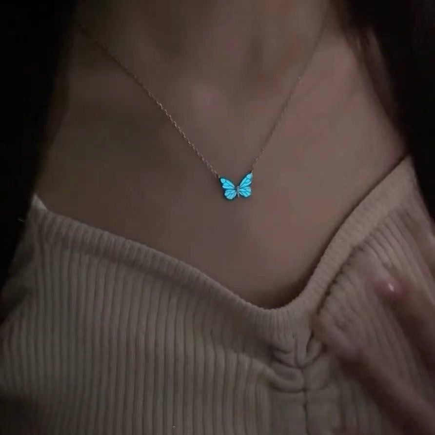 Fashion Blue Luminous Butterfly Necklace Bracelet Set For Glow In The Dark - view 2