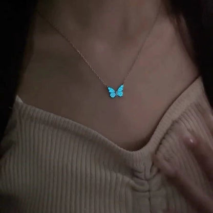 Fashion Blue Luminous Butterfly Necklace Bracelet Set For Glow In The Dark - view 2