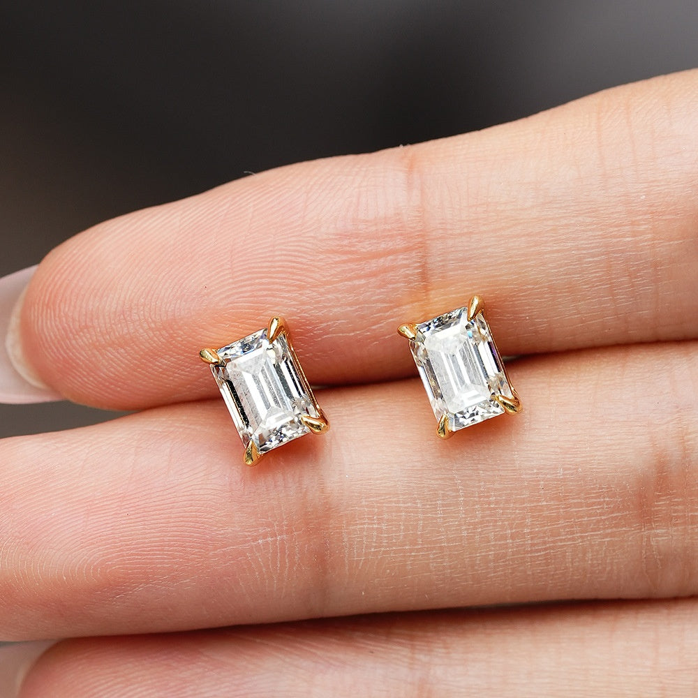 Step-Cut Moissanite Silver Stud Earrings - product view 3