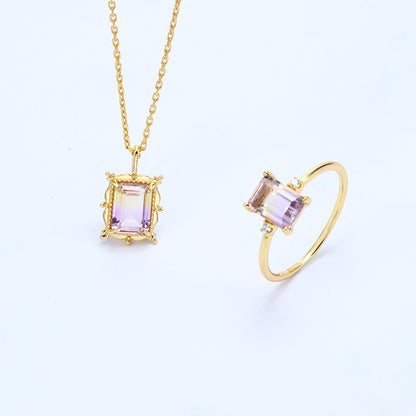 Octagonal Amethyst Silver Ring - view 2