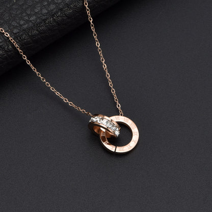 Roman Numeral Ring Diamond Titanium Steel Necklace - view 3