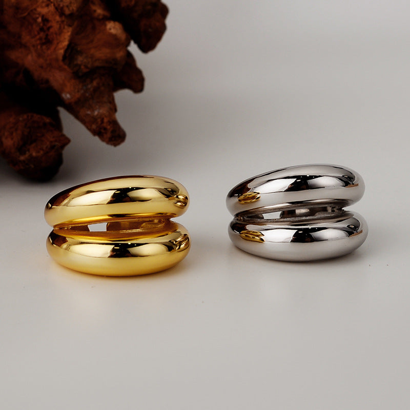 Double-Curve Open Ring in Gold-Tone S925 Silver - view 2