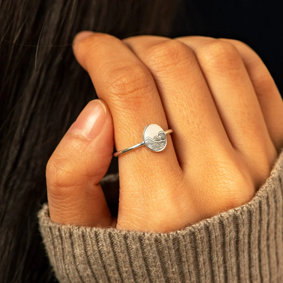 S925 Pure Silver Sea Wave Storm Ring Female Simple - view 2