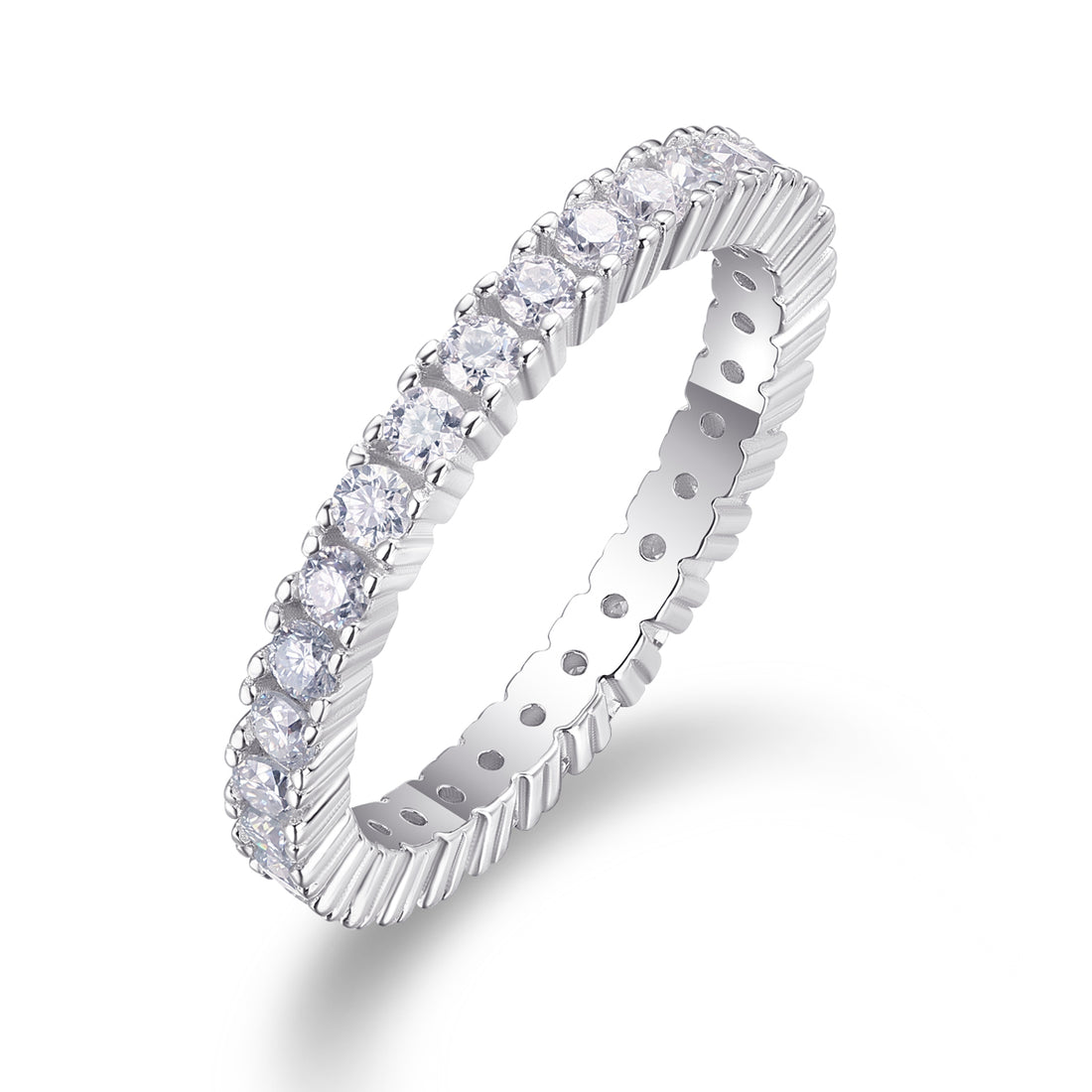 S925 Silver 2.2g Platinum Plated Moissanite Eternity Ring, 2.5mm 30pcs D VVS1