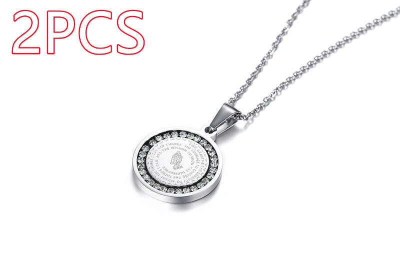 Stainless Steel Rhinestone Prayer Scripture Pendant