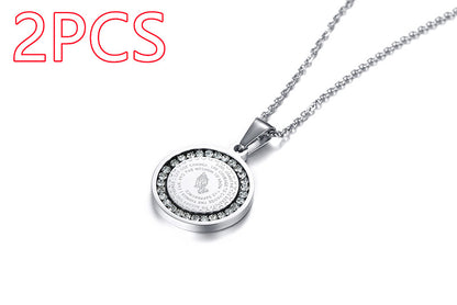 Stainless Steel Rhinestone Prayer Scripture Pendant - view 3