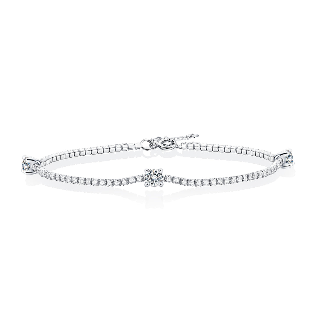 S925 Silver 6g Platinum Plated Moissanite Bracelet, 3x4.0mm D VVS1 Adjustable