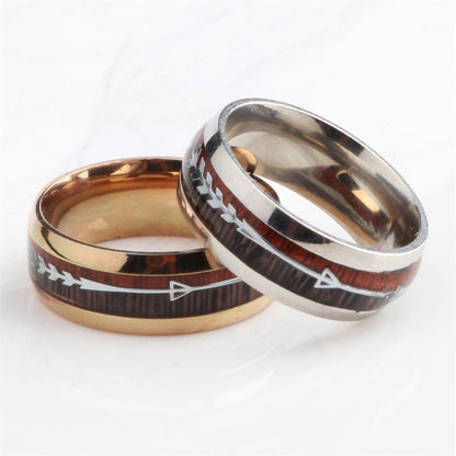 Stainless Steel Wood Grain Arrow Inlaid Ring - view 2