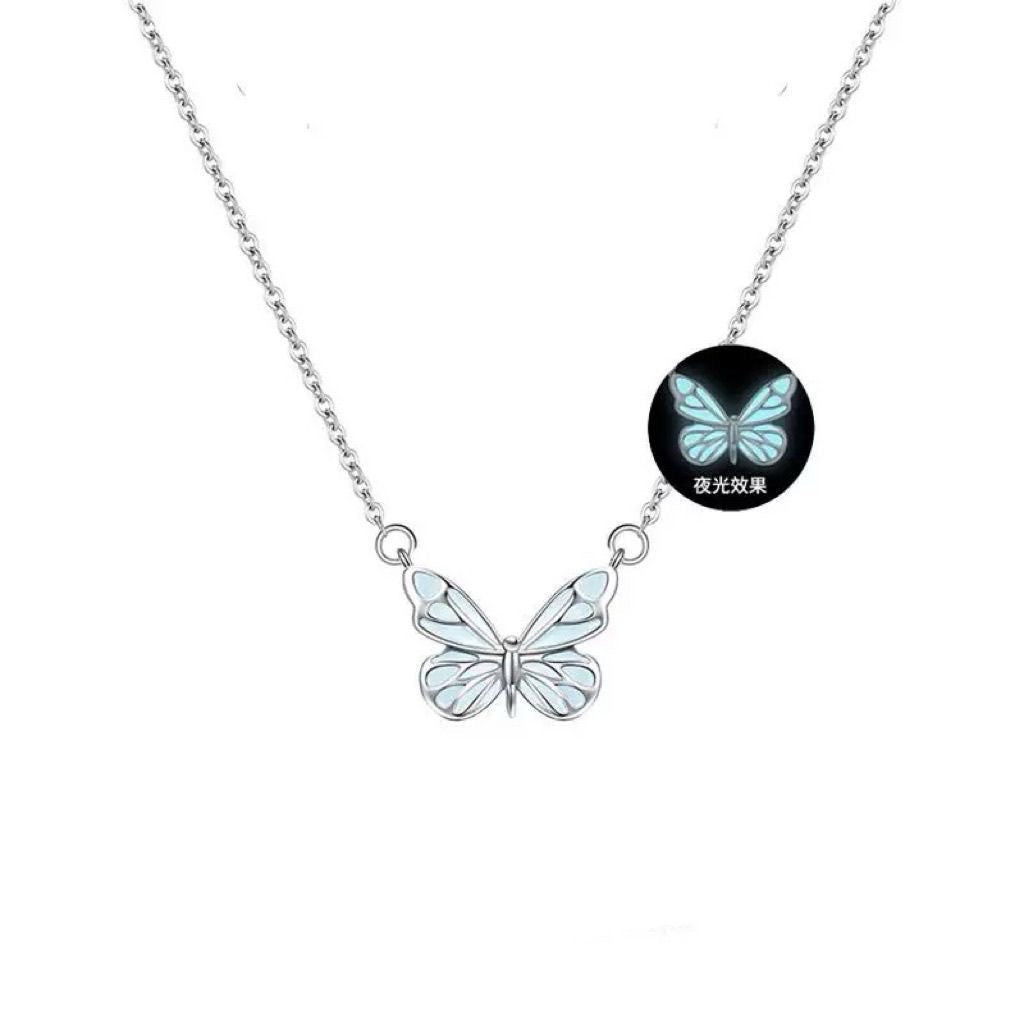 Fashion Blue Luminous Butterfly Necklace Bracelet Set For Glow In The Dark - view 6