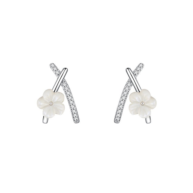 White Blossom Bar Stud Earrings in Silver — product photograph 1