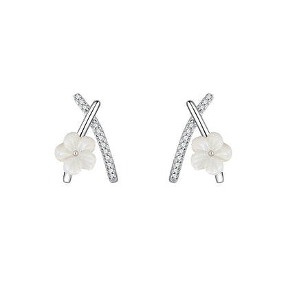 White Blossom Bar Stud Earrings in Silver — product photograph 1
