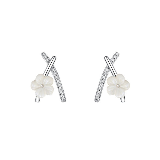 White Blossom Bar Stud Earrings in Silver — product photograph 1