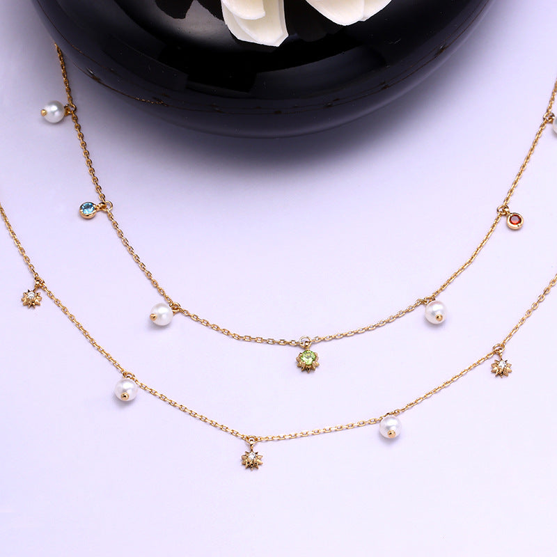 Star & Pearl Station Necklace in Gold-Tone Silver - view 4