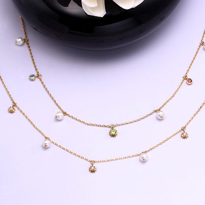 Star & Pearl Station Necklace in Gold-Tone Silver - view 4
