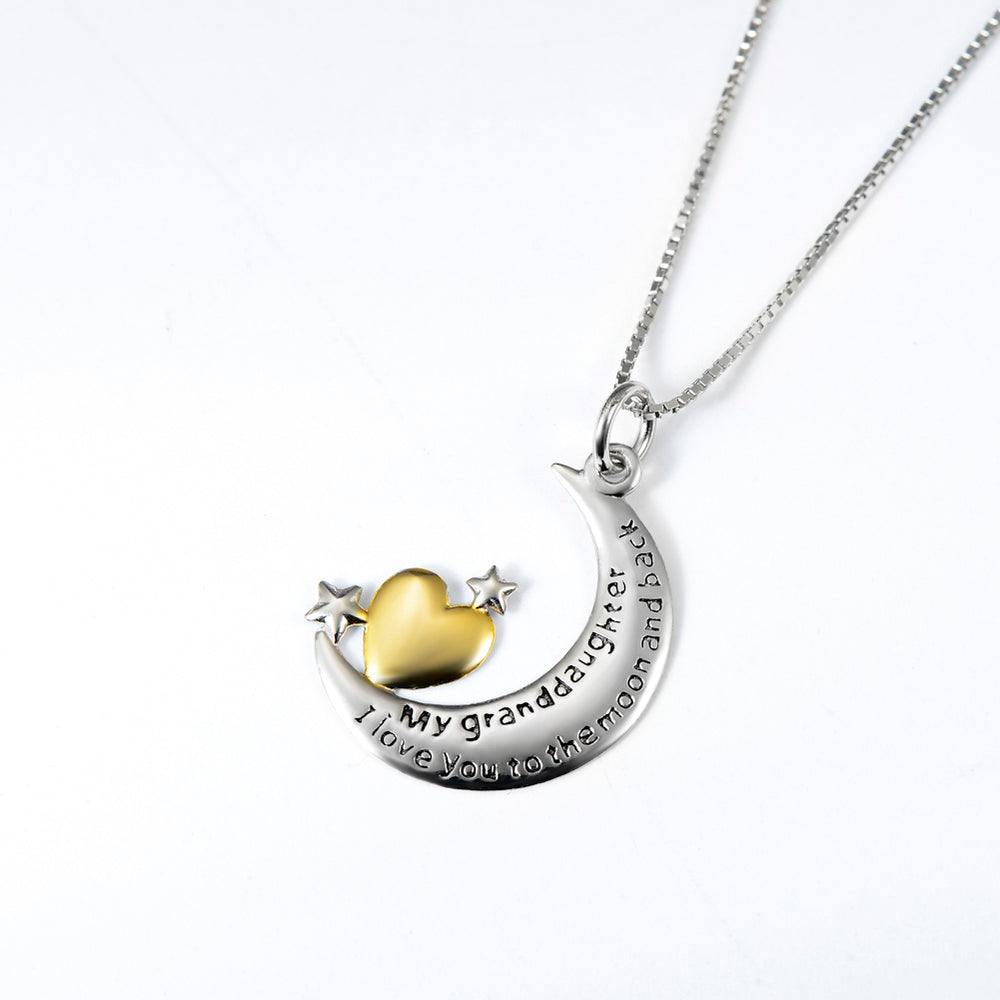 Crescent and Heart Silver Pendant Necklace - product view 4
