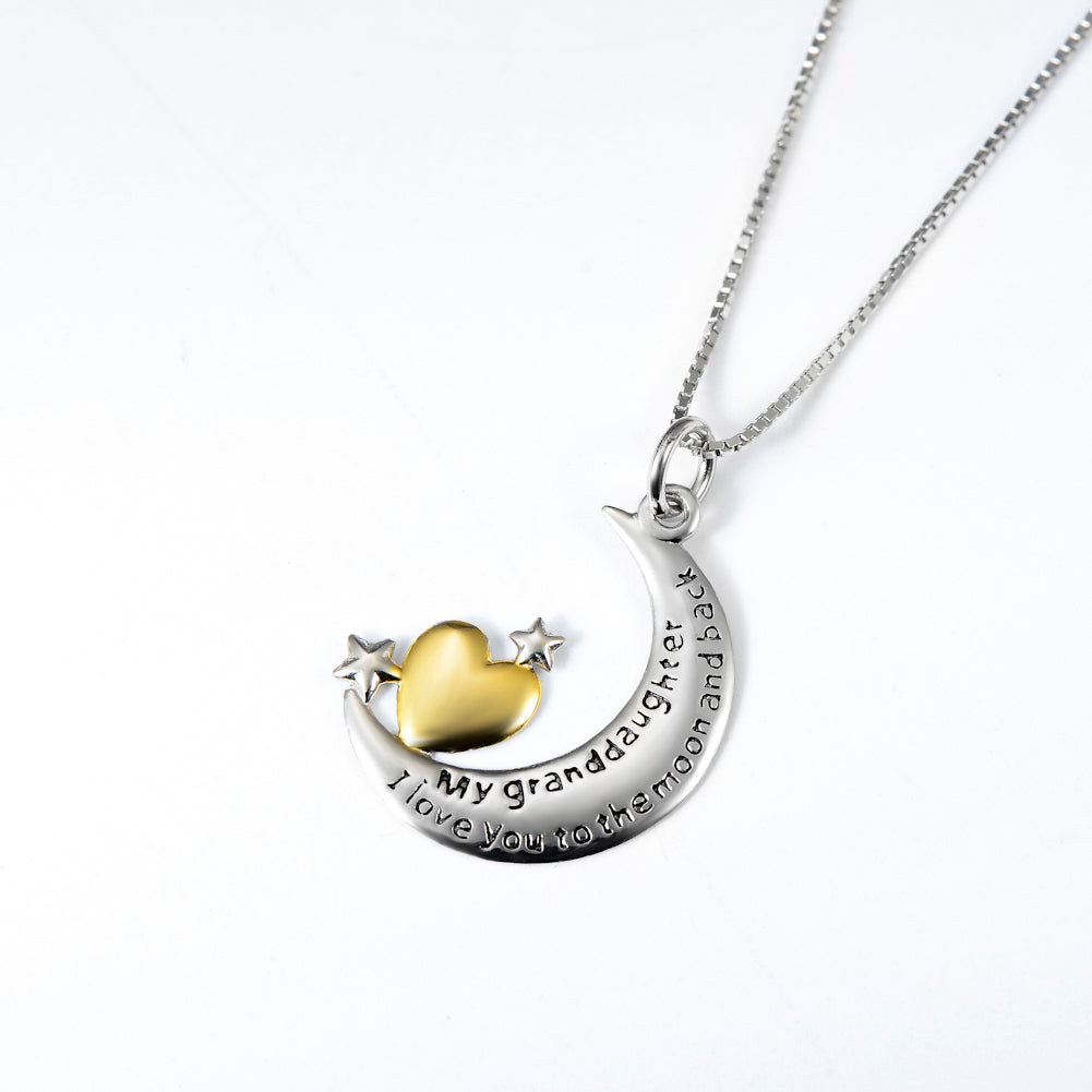 Crescent and Heart Silver Pendant Necklace - product view 4