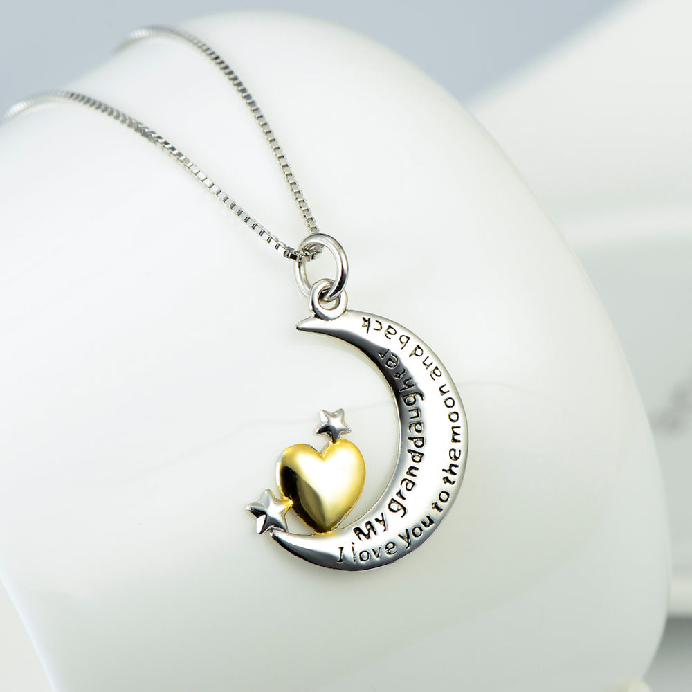 Crescent and Heart Silver Pendant Necklace - product view 8